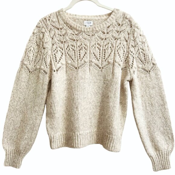 NWT J.Crew Pointelle Knit Sweater Hthr Natural Dusk M Neutral Alpaca Blend - Picture 1 of 6